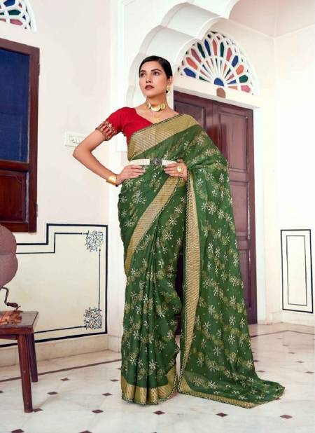 Green Colour Vinitaa By Mahamani Creation Brasso Designer Saree Catalog 1002