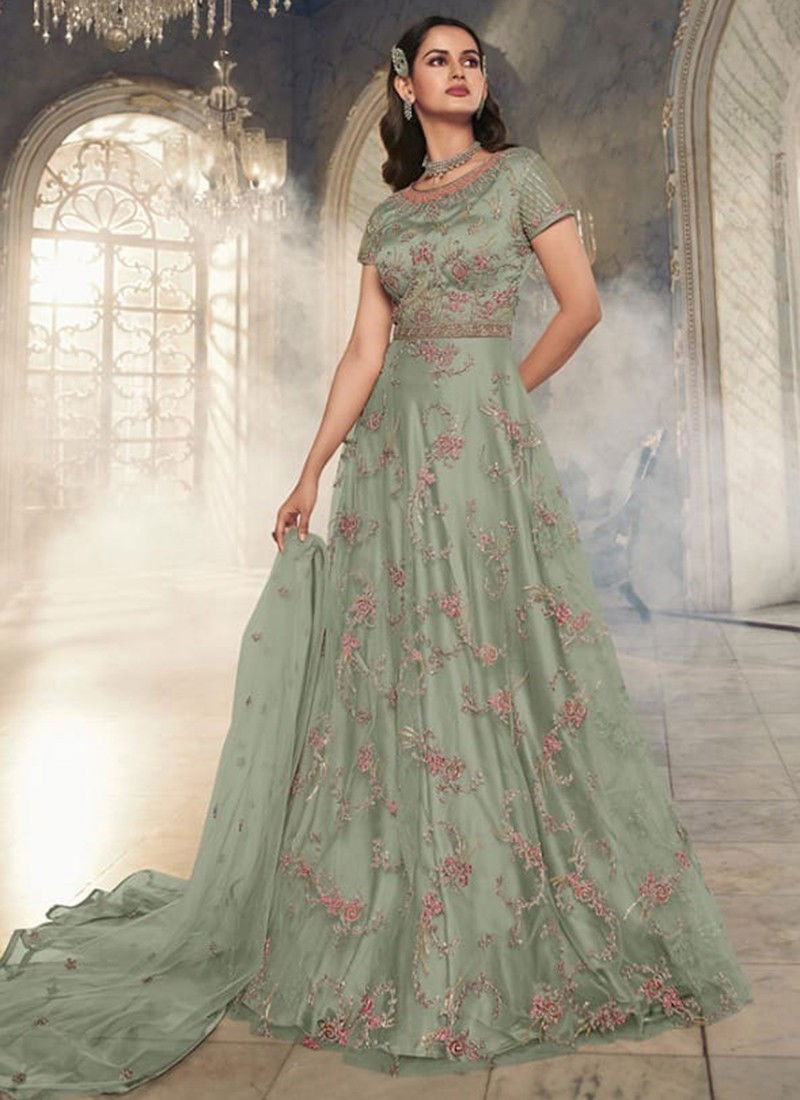 Green Colour Violet Function Wear Wholesale Gown 5402 B