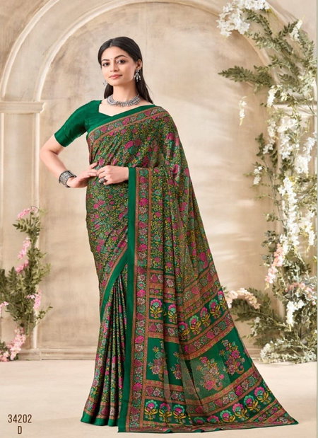 Green Colour Vivanta Silk 35 By Ruchi Silk Crepe Printed Wholesale Sarees In India 34202D