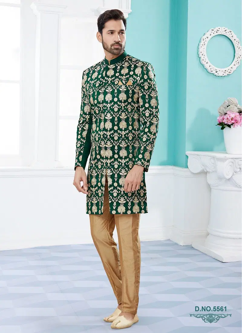 Green Colour Vol 14 Function Wear Mens Sherwani Wholesalers In Delhi 5561