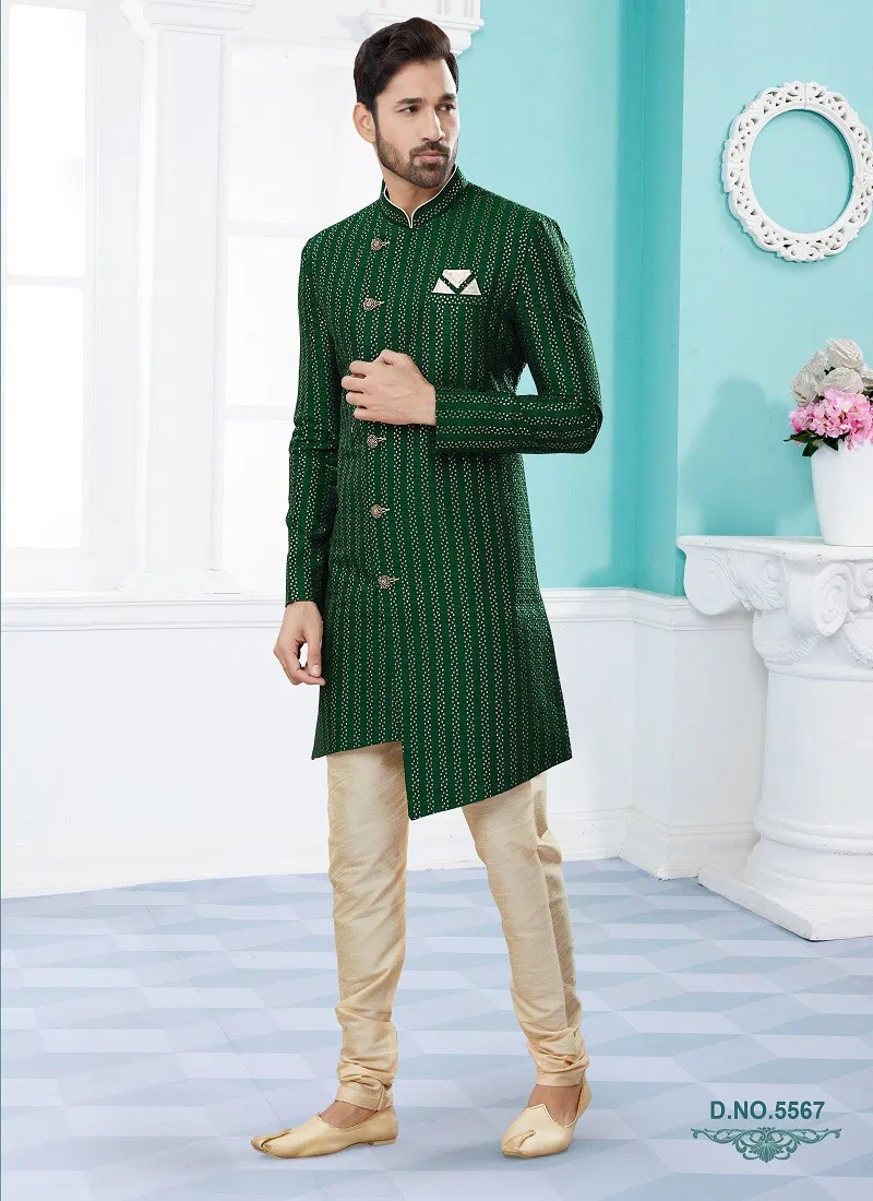 Green Colour Vol 14 Party Wear Mens Sherwani Exporters In India 5567