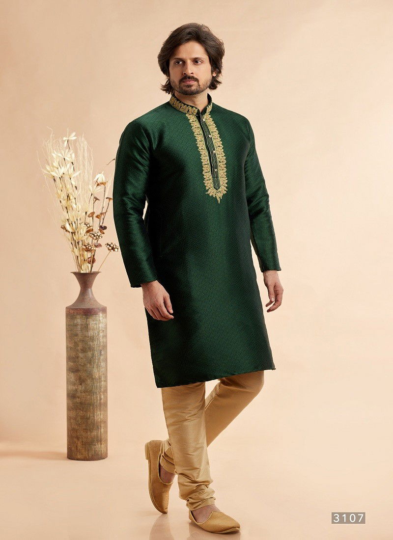 Green Colour Vol 94 Function Wear Jaquard Art Silk Mens Kurta Pajama Orders In India 3107