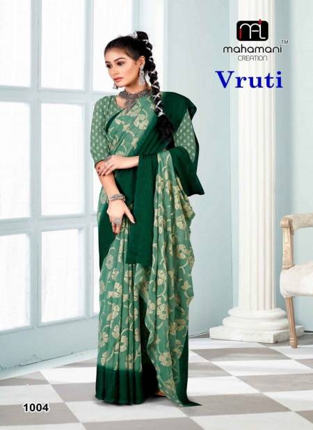 Green Colour Vruti 1001 To 1006 By Mahamani Creation Foil Print Saree Wholesale Shop In Surat 1004