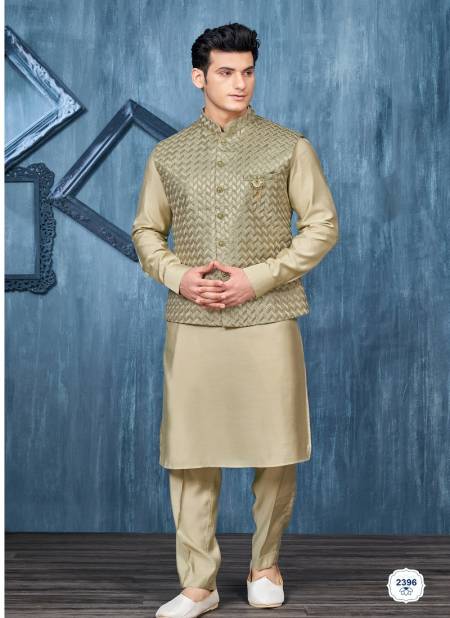 Green Colour Wedding Wear Art Embroidered Banarasi Silk Mens Modi Jacket Kurta Pajama Wholesale Manufacturers 2396
