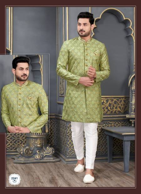 Green Colour Wedding Wears Art Embroidered Slik Kurta Pajama Suppliers In Mumbai 2241