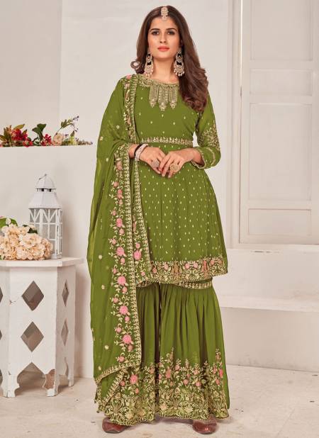Green Colour Zaria Colors Wholesale Sharara Suits Catalog 2002