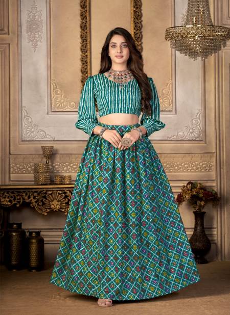 Green Colour Zeeya Raas 301 To 304 By Varni Fabrics Indo Western Lehenga Catalog 303