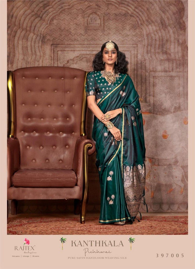 Green Colour kanthkala Pichhwai By Rajtex Satin Handloom Saree Suppliers In India 397004