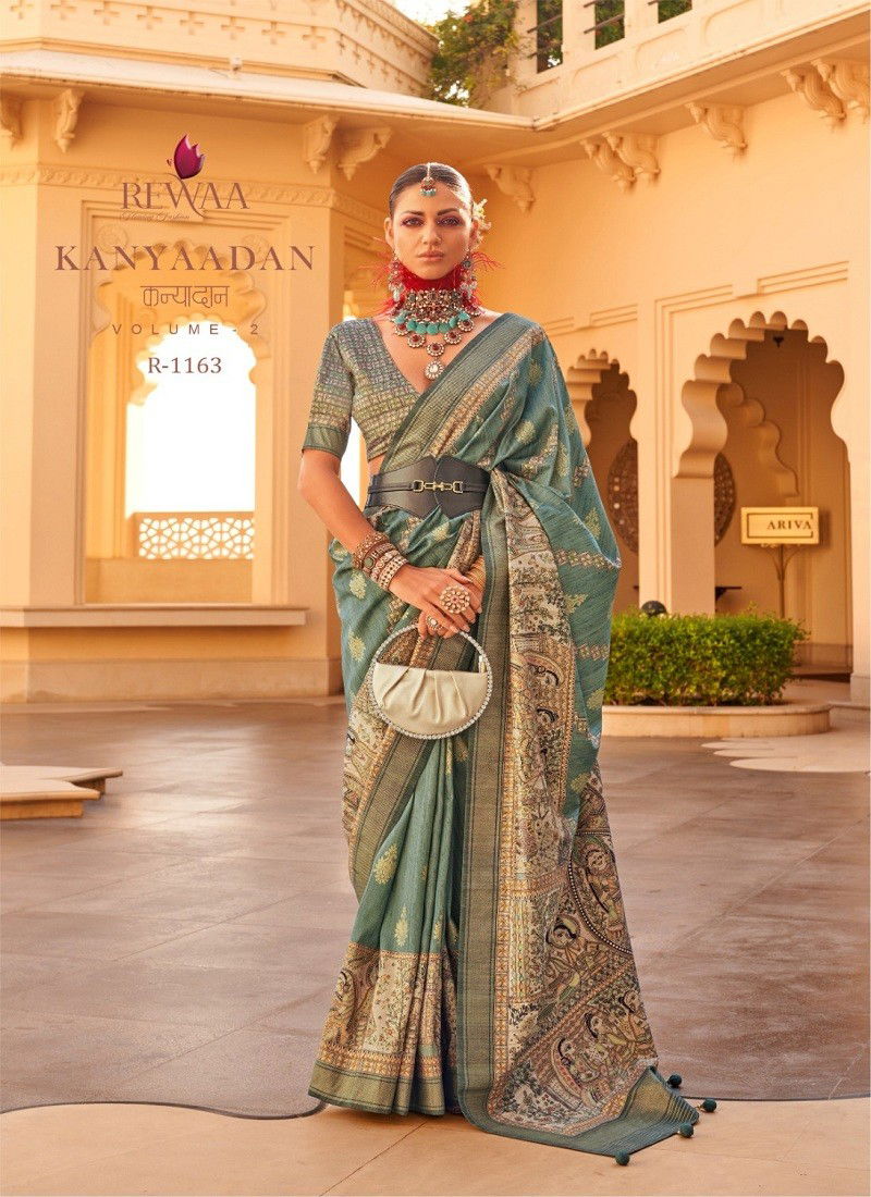 Green Colour kanyaadan Vol 2 By Rewaa Printed Desginer Sarees Surat Wholesale Market R-1163