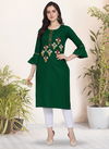 Green Cotton Silk Casual Wear Designer Handwork Simple Rich Look Kurtis 7072