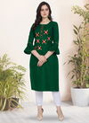 Green Handwork Cotton Silk Designer Regular Wear Embroidery Work Kurtis 7069