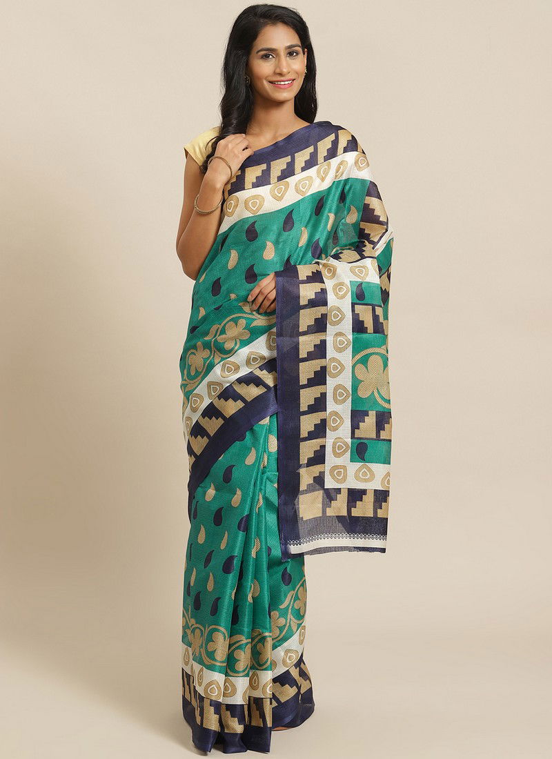 Green Daily Wear Pinted Bhagalpuri Saree 93