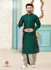 Green Dupion Silk Readymade Mens Dhoti Kurta 1815