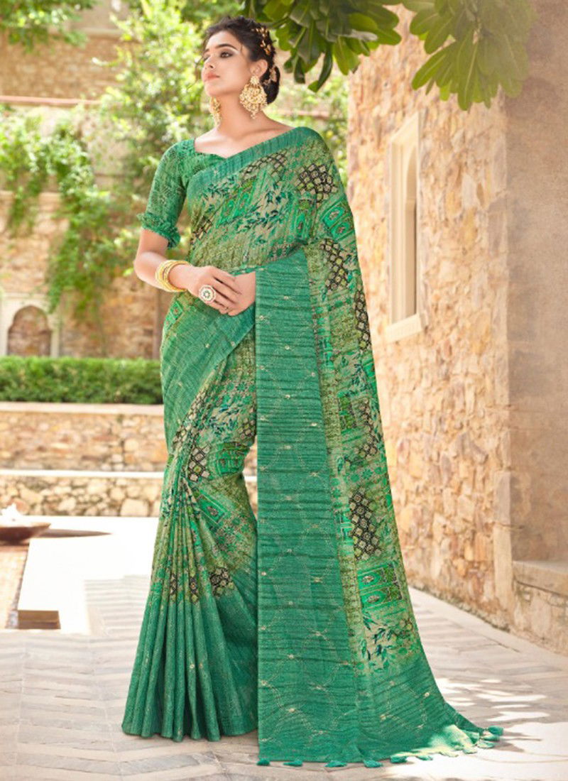 Green Jiyara Fancy Wholesale printed Sarees Catalog 25004