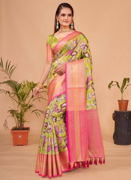 Green Kalamkari Pattu Silk Vol 2 Designer Wholesale Printed Saree Catalog 3011