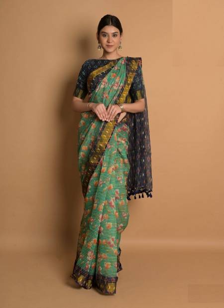 Green Katha Cotton By Ashima Printed Saree Catalog 8105