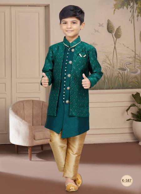 Green Kids Boys Wear Kurta Pajama And Indo Western Catalog K 587