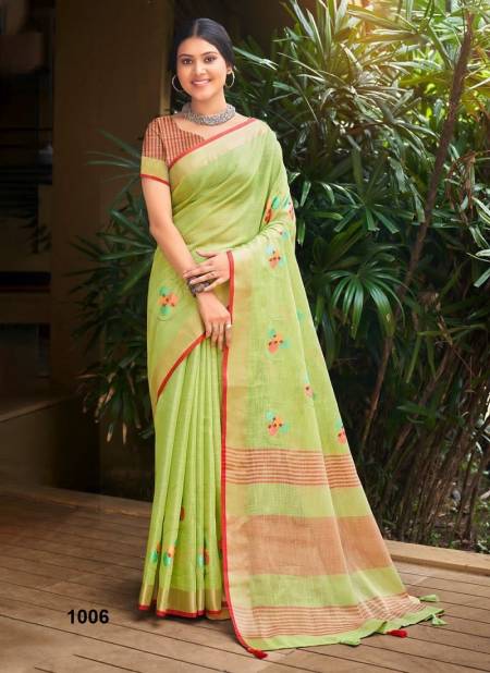 Green Linen Fashion By Sangam Linen Designer Saree Catalog 1006