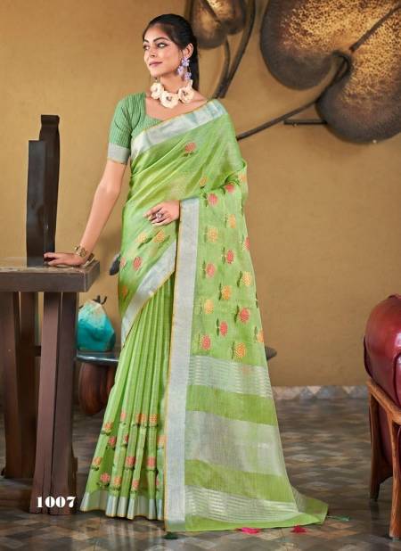 Green Linen Queen By Sangam Linen Designer Saree Catalog 1007