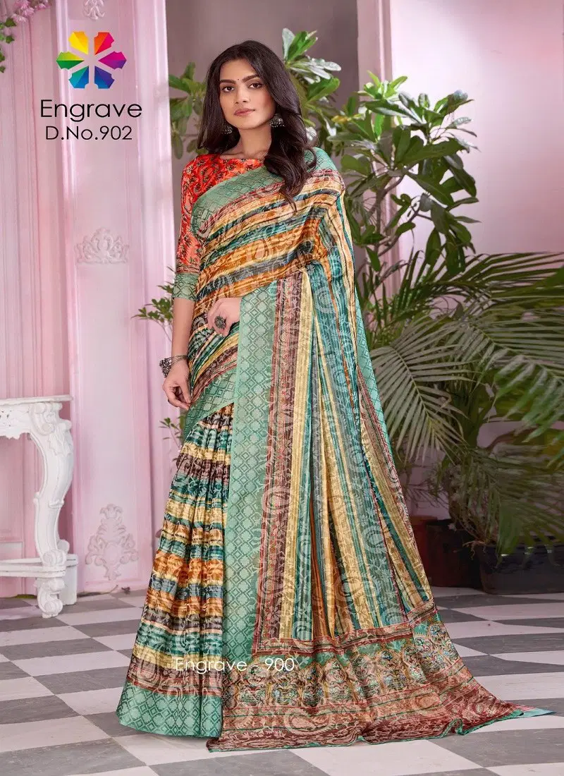 Green Multi Colour Engrave By Jivora Chanderi Silk Daily Wear Saree Suppliers In India 902