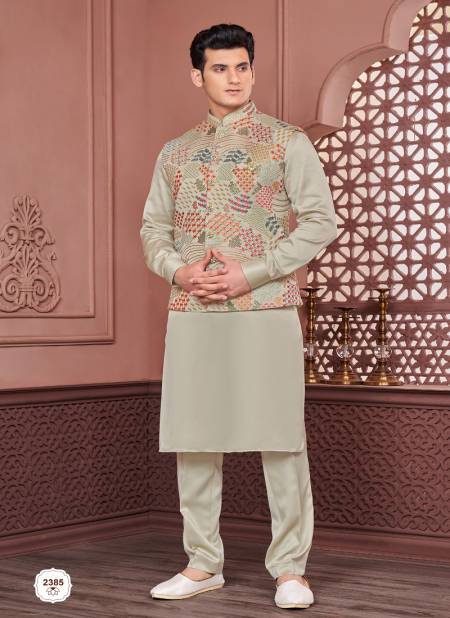 Green Multi Colour Function Wear Art Banarasi Silk Mens Modi Jacket Kurta Pajama Wholesale Market In Surat 2385