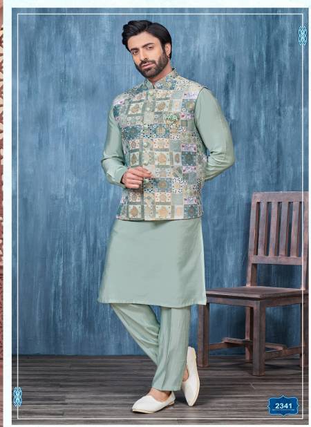 Green Multi Colour Function Wear Mens Modi Jacket Kurta Pajama Wholesale Market In Surat With Price 2341