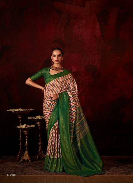 Green Multi Colour Lakshmi By Kimora Digital Printed Softy Silk Saree Wholesale In Delhi 2109