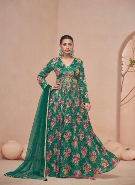 Green Multi Colour Sajni By Gulkayra Fancy Printed Wedding Wear Readymade Suits Suppliers In India 7468 C