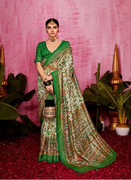 Green Multi Colour Samarpan By Shubh Shree Velvet Tusser Silk Wholesale Online 1003