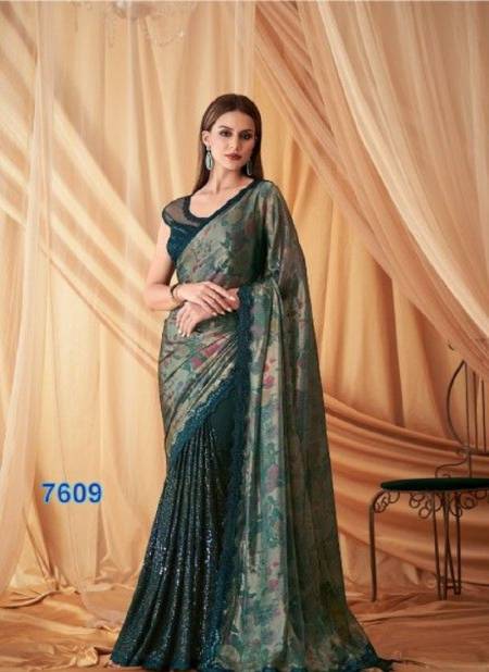 Green Multi Colour Sparkle 4 TFH New Latest Georgette Designer Party Wear Saree Suppliers In India SPA-7609