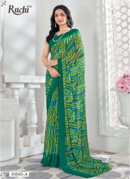Green Multi Colour Star Chiffon 159 By Ruchi Printed Daily Wear Sarees Orders In India 33503-A