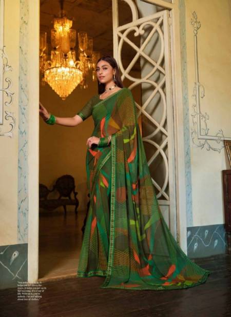 Green Multi Colour Vaishali By Vipul Georgette Printed Daily Wear Sarees Wholesale Price In Surat 77536