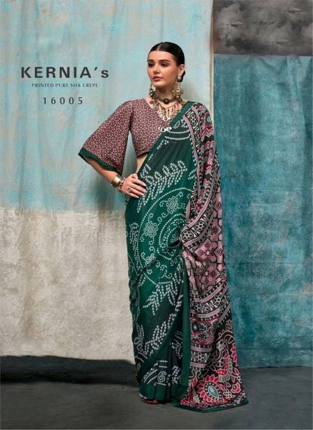 Green Multi Colour kernias By Rajbeer Crepe Silk Printed Saree Suppliers In India 16005