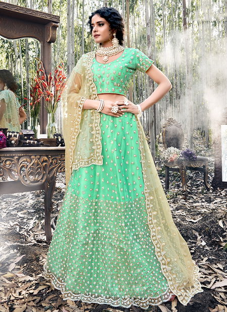 Green Zikkra Soft Net Heavy Zarkan Work Designer Party Wear Lehenga Choli Collection 13004 Catalog