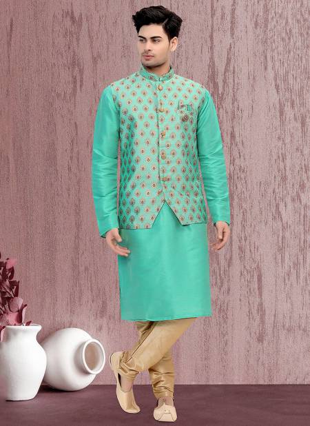 Green Padma Creation Function Wear Modi Jacket Kurta Pajama Catalog 1177