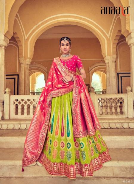 Green Pink Colour Tathstu Hit Collection Wedding Wear Silk Lehenga Wholesale Market In Surat 6006
