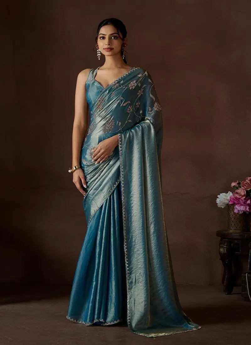 Greenish Blue Colour 767A TO 767D Mehek Satin Silk Party Wear Saree Wholesale Market In Surat 767 A