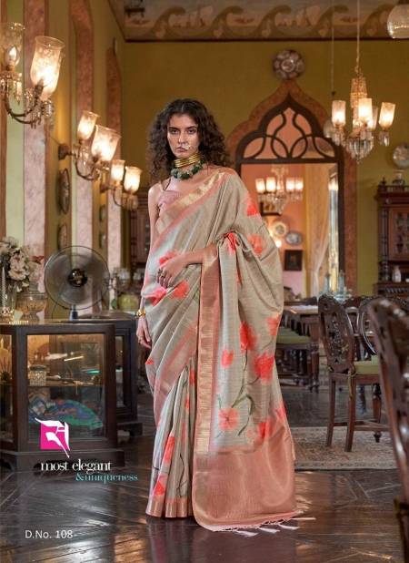 Grey And Dusty Peach Colour Story By Sasural Wedding Wear Printed Soft Banarasi Silk Saree Wholesale Online 108