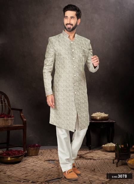 Grey And Gold Colour GS Fashion Party Wear Mens Designer Indo Western Wholesale Clothing Distributors In India 3078