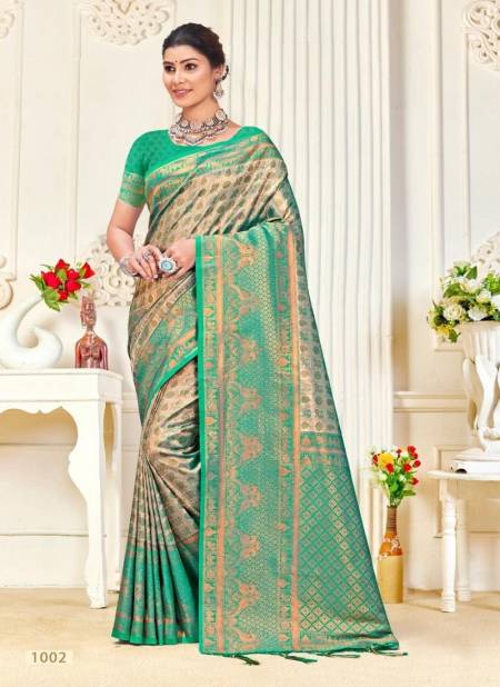 Grey And Green Colour Kalanidhi Vol 4 By Bunawat Wedding Wear Kanjivarm Silk Wholesale Sarees In India 1002
