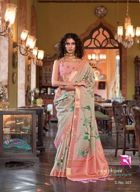 Grey And Light Peach Colour Story By Sasural Wedding Wear Printed Soft Banarasi Silk Saree Wholesale Online 107