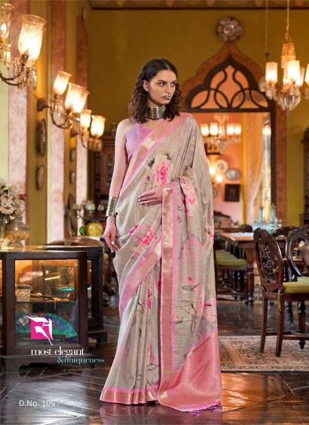 Grey And Light Pink Colour Story By Sasural Wedding Wear Printed Soft Banarasi Silk Saree Wholesale Online 105