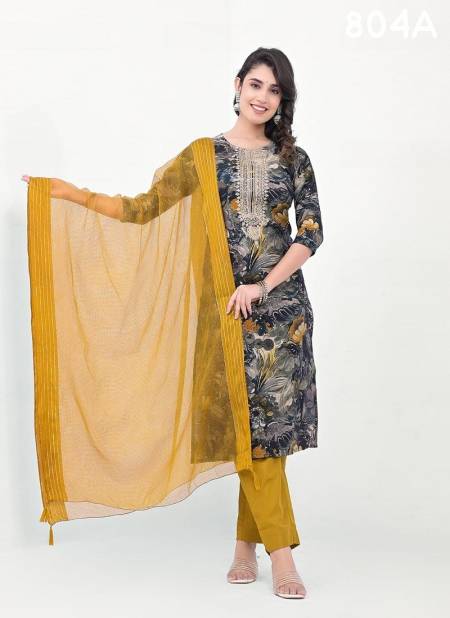 Grey And Mustard Colour Label Khoj 804 A To 804 D Modal Bulk Kurti With Bottom Dupatta Orders In India 804A