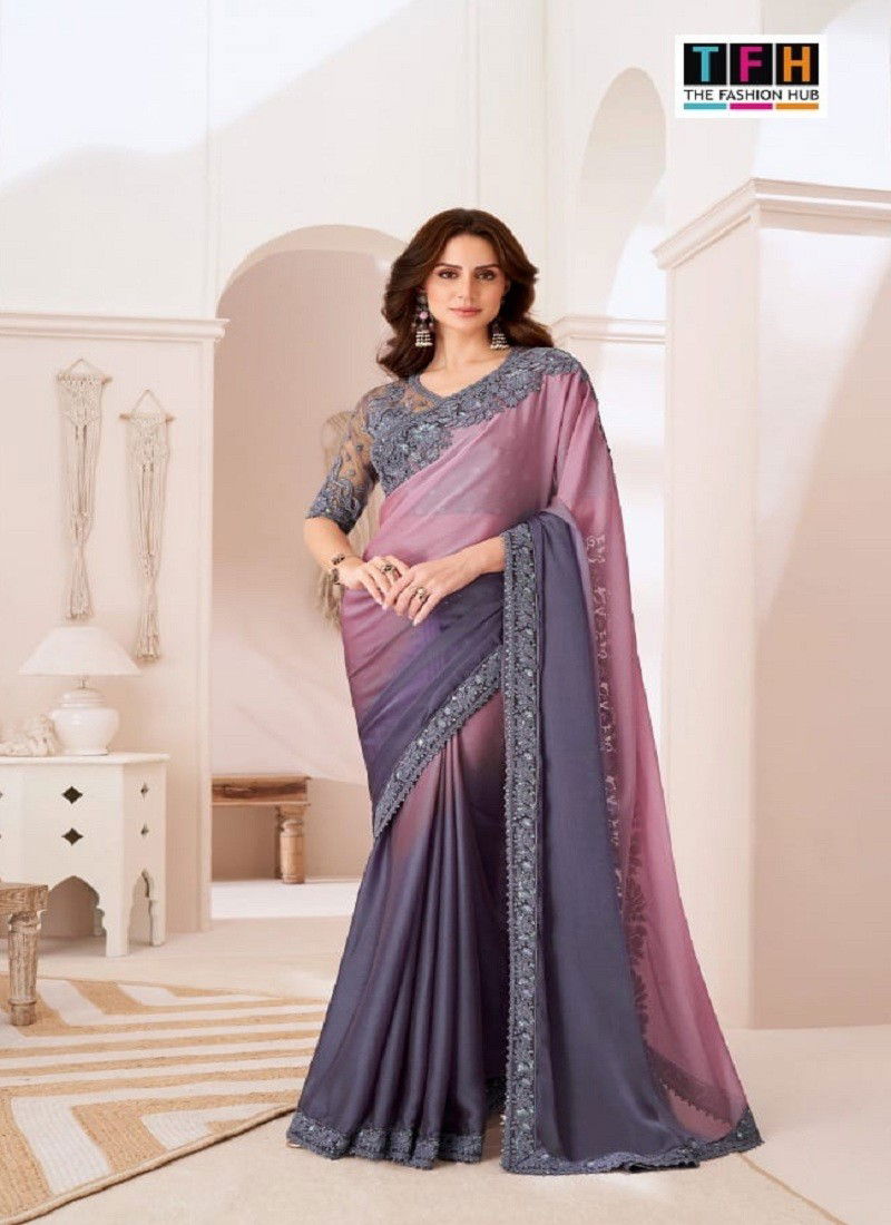 Grey And Pink Colour Sandalwood Vol 13 By TFH Designer Party Wear Saree Suppliers SW-1304