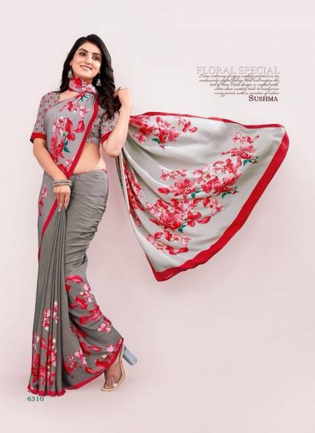 Grey And Red Colour Modern Classy By Sushma Digital Printed Crape Saree Surat Wholesale Market 6310