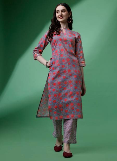 Grey And Red Colour Raisin Magic Rayon Daily Wear Designer Kurti With Bottom Catalog OLSET0031