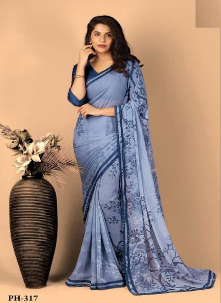Grey Blue Colour Panchi 3 By Shashvat Digital Printed Designer Bamber Silk Saree Wholesale Online PH-317