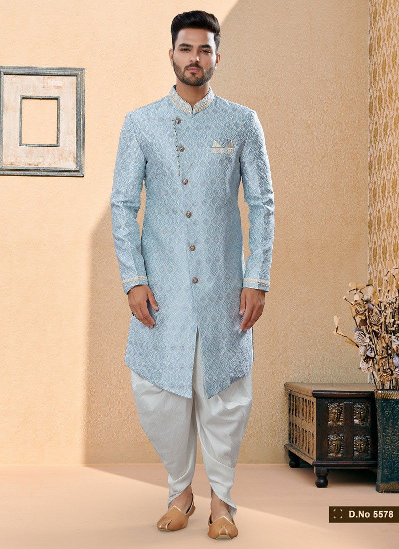 Grey Blue Colour Vol 14 Party Wear Mens Sherwani Exporters In India 5578