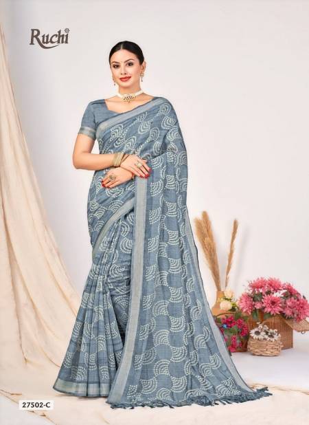 Grey Colour Aarushi By Ruchi Cotton Silk Printed Daily Wear Saree Wholesale Shop In Surat 27502-C