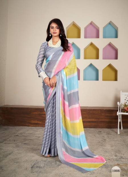 Grey Colour Aavi By Dhaga Pure Jari Chiffon Daily Wear Saree Wholesalers In Delhi 1008